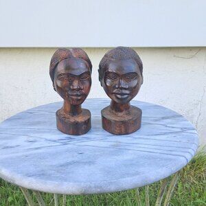 African Carved Statue Busts -Pair
